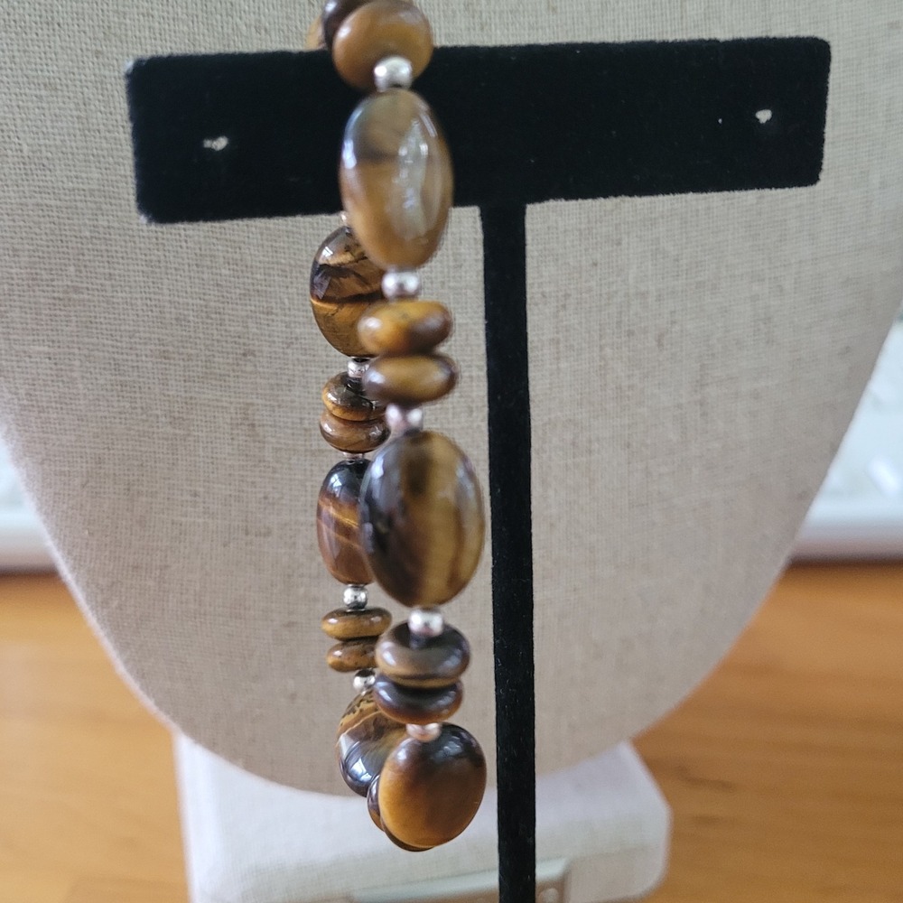 Vintage Tiger Eye Mixed Shape Bead Stretch Bracelet Brown 18g
